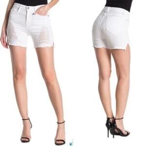 Good American White Distressed Side Slit High Waisted Cutoff Shorts Size 24